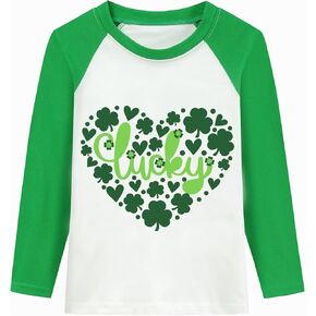 DDSOL St Patrick's Day T-Shirt Toddler Boy Lucky Clover Shamrock Shirt Cotton Long Sleeve Raglan Kid Irish Saint Tee Top