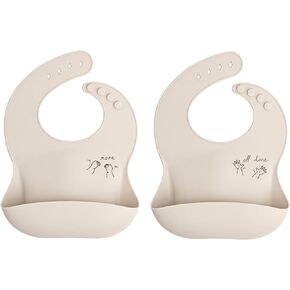 Baby Sign Language Silicone Bib Bundle, Cream-More + Cream-All Done