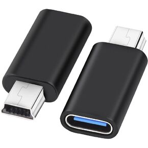 USB C to Mini USB Adapter (2 Pack), Type C (Female) to Mini USB 2.0 (Male) Convert Connector, USB Mini to USB C Adapter Compatible with Digital Cameras, Computer, GPS etc (Black)
