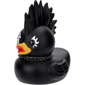 Black Rubber Duck, 3.54 Inch Height Rock Duck Bath Toy Duck Funny Punk Dark Rubber Duck Collectible Duck Gift for Kids Adults Baby Shower Bedroom Halloween Decor