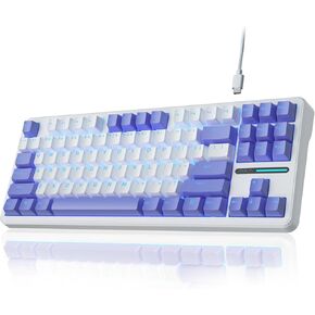 AULA F87 Wired Gaming Keyboard, 75% TKL Gasket Hot Swappable Custom Keyboard with Detachable USB Cable, Pre-lubed Greywood Switches, RGB Backlit Mechanical Gaming Keyboard for WINS/PC/Mac (White Blue)