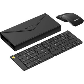 Wireless Keyboard and Mouse Combo | Foldable Bluetooth Multi-Device Keyboard | Sliding Mouse 2-in-1 with Laser Pointer, Remote Clicker | Protective Leather Case Holder by J-Tech Digital [JTD-KMP-FS]