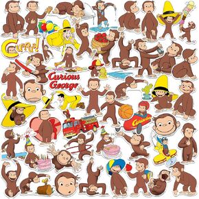 مجموعة متنوعة من الملصقات الفاخرة الكبيرة من الفينيل مقاس 50 قطعة من Curious George - كمبيوتر محمول، زجاجة مياه، سجل القصاصات، الكمبيوتر اللوحي، لوح التزلج، داخلي/خارجي