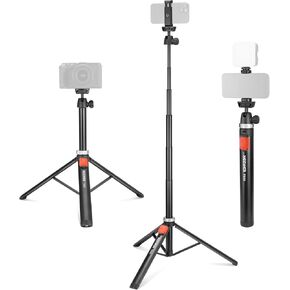 NEEWER Phone Tripod for Cell Phone & Camera with Remote, 65.2" All Metal Selfie Stick Travel Vlog Tripod Stand for iPhone with Phone Holder, Portable Camera Tripod for Canon Sony DLSR GoPro, TS05