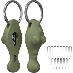 2 Packs SIM Card Removal Tool Case,30 Pcs Universal Card Tray Ejector Pins Needle Suitable for Storage SIM/SD Card,Pins etc with Key Chain Rings Compatible with All Phone Models(Dark Green&2 Packs)