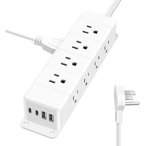 40W Fast Charging Under Desk Power Strip,12 Outlet Mountable Power Strip with 4 USB,1200J Surge Protection,6FT Flat Extension Cord