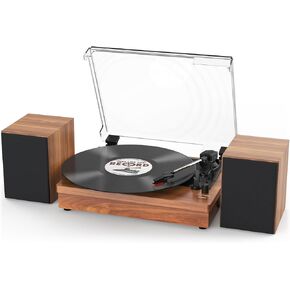 Record Player with Speakers, 3-Speed Vinyl Record Player with Dual Stereo Speakers Support Wireless Connection RCA Output Aux in USB Vintage Design Turntable Black