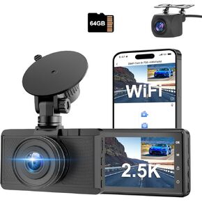 Dash Cam Front and Rear Camera, CHORTAU 3Inch Screen WiFi Dash cam, 2.5K+1080P Dash Camera for Cars, Dashboard Camera with Free 64GB Card, Type-C Port, Parking Monitor, Super Night Vision