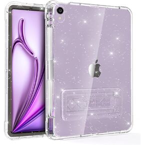 Rantice Case for iPad Air 11 Inch/iPad Air 6th/5th/4th Generation 10.9" with Pencil Holder & Kickstand, Slim Sparkly Glitter Shockproof Bumper Cover, Cute Sparkly for Women and Girls, Clear Glitter