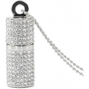 128GB USB 3.0 Flash Drive,Bling Rhinestone Diamond Crystal Glitter Lipstick Case Shining Jewelry with Necklace,Silver