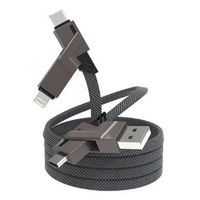 4 in 1 USB C Cable Lightning Cable Convertible Metal 6.5FT, [SHEZI Series] Flat Nylon Braided Multi Charger Cord 60W Fast Charging & Data Sync for iPhone iPad Samsung, for Apple Carplay & Android Auto
