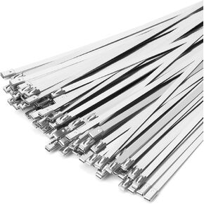 11.8"Black Metal Zip Ties 150 PCS, 304 Stainless Steel Heavy Duty Zip Ties, Multi-Purpose Self-locking Cable Ties for Exhaust Wrap, Outdoor and Canopy Etc