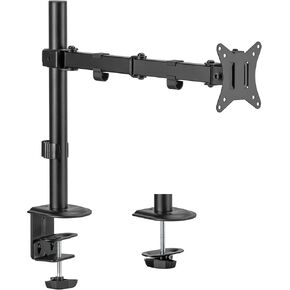 Mount-It! Single Monitor Arm 17" to 32", Full Motion Adjustment with Tilt, Rotation, Swivel, Height Adjustment along Pole, Clamp or Grommet Mounting, Monitor Desk Mount VESA 75x75 and 100x100, Black