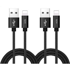 RoFI Phone Charger Cable, [2Pack 2 Feet] Nylon Braided Fast Charging USB Cord Compatible Phone X 8 8 Plus 7 7 Plus 6s 6s Plus 6 6 Plus 5 5S 5C SE Air Mini and Car Display (Black)