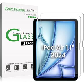 amFilm Screen Protector for iPad Air 11 Inch OLED M2 [2024 Model] Tempered Glass [Face ID & Apple Pencil Pro & Case Compatible] [ Anti-Scratch] [99.99% HD Clear]