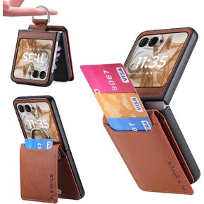 Compatible for Motorola Razr+ 2024 Case Wallet with Card Holder,Luxury PU Leather Protective Phone Case Kickstand Full Coverage Pocket Ring Case for Motorola Razr Plus 2024,Moto Razr 50 Ultra Black