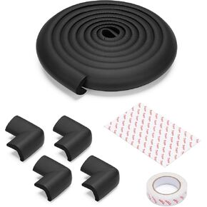 Navaris Edge + 4 Corner Protector Black - Safety Foam Corners and Edges - Edge Protector - 3.5mm x 3m Long Corner and Sharp Edge Protectors for The Home