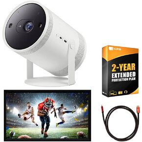 Samsung The Freestyle Projector, Up to 100" Screen, Smart TV, 360 Degree Sound (SP-LSP3BLAXZA) Bundle with 2 YR CPS Protection Pack, Deco Gear HDMI Cable and 120" Screen