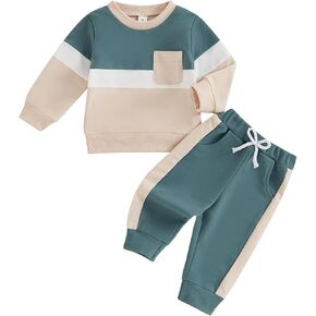 Douhoow Baby Boy Fall Clothes Toddler Girl Clothes Color Block Sweatshirt Tops and Pants Fall Winter Outfits