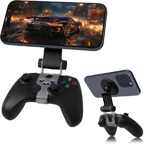 مشبك تثبيت للهاتف لوحدة التحكم المغناطيسية متوافق مع وحدة التحكم X Box Series X/S، ملحقات حامل آمن قابلة للتعديل لهواتف iPhone وAndroid وألعاب البث عن بعد (فضي)