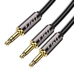 J&D Airplane Airline Flight Cable for Headphones, 3.5mm 1/8 inch TRS Male to Dual 3.5mm 1/8 inch TS Male Gold Plated Copper Shell Heavy Duty, 3 Feet