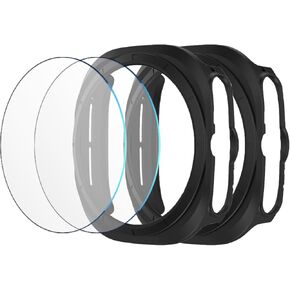 [5+5 Pack] Case for Samsung Galaxy Watch 7 Ultra 47mm Screen Protector,Waterproof Tempered Glass Screen Protector Accessories Hard PC Protective Cover Bumper for Galaxy Watch Ultra