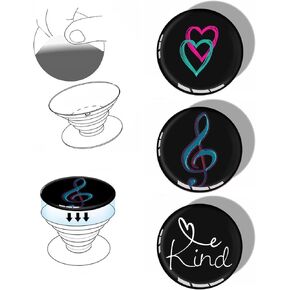 3pcs Self-Adhesive Replacement Cellphone Decorative Patch Compatible with Popsocket Grip, Stick Patches for Phone Sockets Swappable Top - Blue Black Purple White Flower