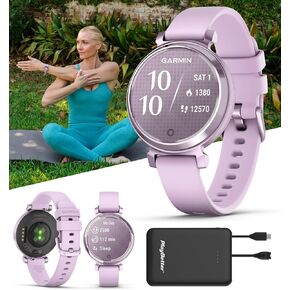 PlayBetter Garmin Lily 2 (Cream Gold/Coconut Silicone) Women's Fitness Smartwatch Bundle - Ladies Watch with Hidden Display, 5-Day Battery & Metal Case - Includes Portable Charger