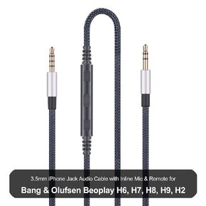 Audio Replacement Cable with in-Line Mic Remote Volume Control Compatible with B&O Play by Bang & Olufsen Beoplay H6, H7, H8, H9, H2 Headphones and Compatible with iPhone iPod iPad Apple Devices