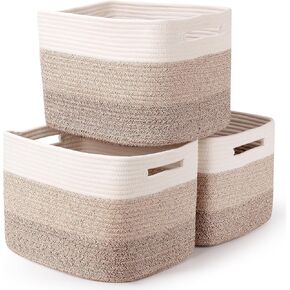 Storage Basket, Woven Basket, Decorative Cotton Rope Baskets for Organizing, Toys, Towel Baskets for Bathroom 13*11*9in - Gradient Brown (1 PC)