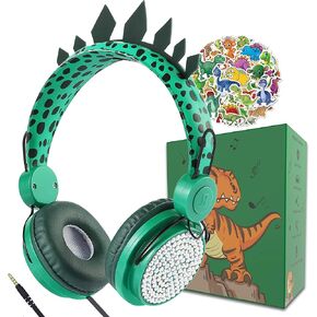 Kids Headphones,Dinosaurs Wired Headsets for Boys&Girls,Built-in Mic&On/Over Ear HD Stereo for Online Study/School/Tablet with Nylon Cable (Green)