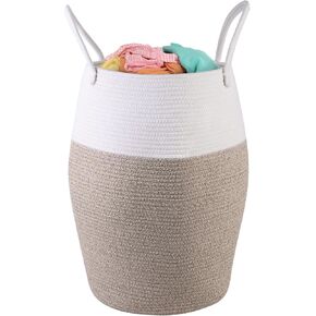 laundry basket woven baskets for organizing tall nursery hamper baby with handle big storage basket round decorative kids dirty clothes blanket basket living room towel fabric for cotton Pink-White