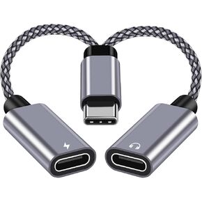 USB C Splitter 1 in 2 Out,Hi-Fi Audio Adapter,Dual USB C Headphone and Charger Adapter Support Call PD 27W Charge, Compatible with i-phone15 Series/Pixel 2XL/3XL/Galaxy S22 S21Note 20