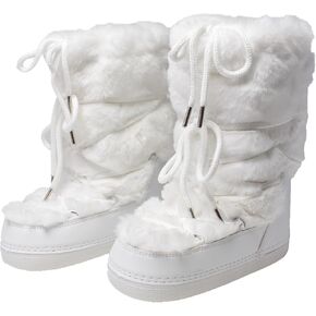 Faux Fur Boots for Women - Fuzzy Fluffy Furry Water Resistant Snow Boots for Women - Anti-Slip with Cotton Sponge Lined and TPR Rubber Sole Black White Fur Boots