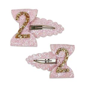Jamjam 2PCS 3st Birthday Glitter Hair Bow for Little Baby Girls Toddler Pink First Clip Decoration Party Accessories Photo Prop Barrettes