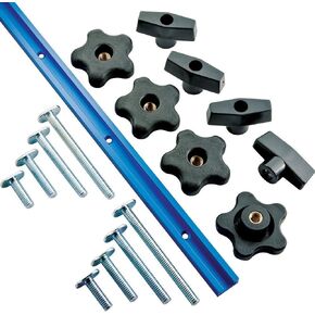 Rockler Universal Aluminum T Track Kit (17-Piece), 4’ Length T Track Aluminum w/ Unique Stacked-Slot Design - T Tracks Woodworking Kit Includes T-Slot Bolts, T-Knobs, 5-Star Knobs