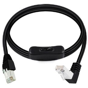 RJ45 Extension Cable CAT6e Ethernet 90 Degree Male to Male Connector Network Cable with On/Off Switch in Line Coupler for Cat6/Cat5e/Cat5 Ethernet Cable 3.3FT/1M Up Angle