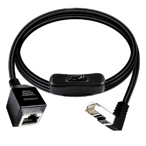 RJ45 Extension Cable CAT6e Ethernet 90 Degree Male to Female Connector Network Cable with On/Off Switch in Line Coupler for Cat6/Cat5e/Cat5 Ethernet Cable 3.3FT/1M Down Angle