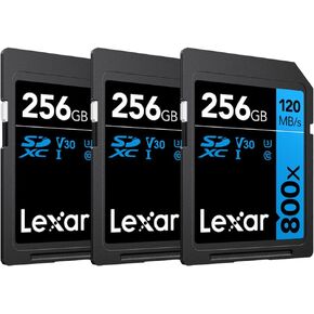 Lexar 256GB High-Performance 800x UHS-I SDHC Memory Card Blue Series - (3-Pack)