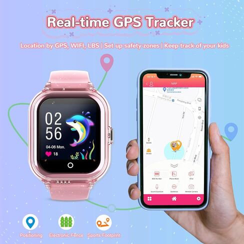 ساعة ذكية للأطفال من Wonlex 4G Cellular (تشمل بطاقة SIM)، ساعة هاتف متتبع GPS تدعم مكالمات الفيديو، الدردشة الصوتية، SOS، الكاميرا، عداد الخطى، الألعاب، المنبه، أفضل هدية للأولاد والبنات الذين تتراوح أعمارهم بين 3-10 (وردي) in Kuwait