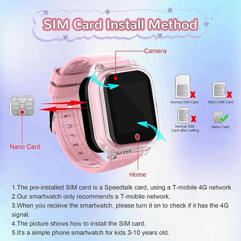 ساعة ذكية للأطفال من Wonlex 4G Cellular (تشمل بطاقة SIM)، ساعة هاتف متتبع GPS تدعم مكالمات الفيديو، الدردشة الصوتية، SOS، الكاميرا، عداد الخطى، الألعاب، المنبه، أفضل هدية للأولاد والبنات الذين تتراوح أعمارهم بين 3-10 (وردي) in Kuwait