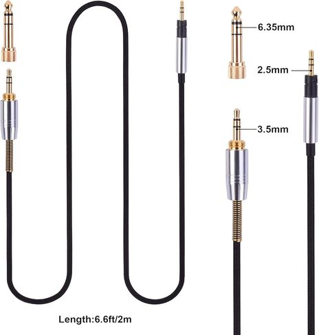 كابل صوت بديل Momentum 3 لسماعات Sennheiser Momentum 1.0، Momentum 2.0، Momentum 3، Momentum 4، HD1 فوق الأذن/على الأذن مع محول 6.35 مم، 6.6 قدم / 2 متر in Kuwait