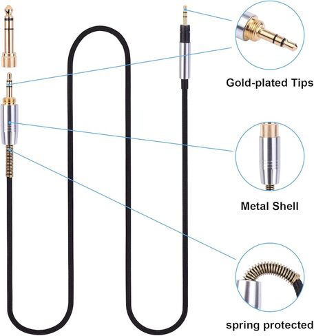 كابل صوت بديل Momentum 3 لسماعات Sennheiser Momentum 1.0، Momentum 2.0، Momentum 3، Momentum 4، HD1 فوق الأذن/على الأذن مع محول 6.35 مم، 6.6 قدم / 2 متر in Kuwait