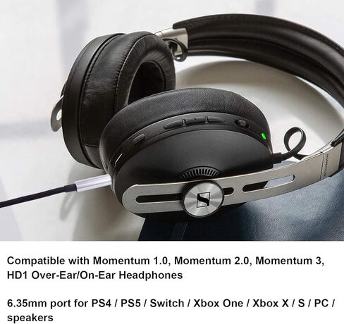 كابل صوت بديل Momentum 3 لسماعات Sennheiser Momentum 1.0، Momentum 2.0، Momentum 3، Momentum 4، HD1 فوق الأذن/على الأذن مع محول 6.35 مم، 6.6 قدم / 2 متر in Kuwait