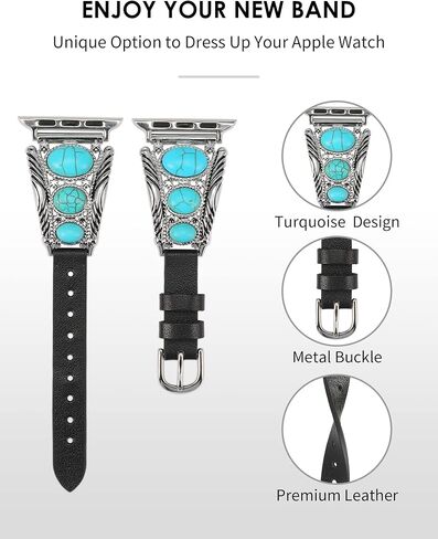 سوار جلد Minyee متوافق مع سوار ساعة Apple للنساء 38/40/41/42/44/45/49 مم، حزام بوهو فيروزي بتصميم غربي عتيق عرقي عتيق لسلسلة iWatch 9 8 7 6 5 4 3 2 1 SE Ultra 2/1 in Kuwait