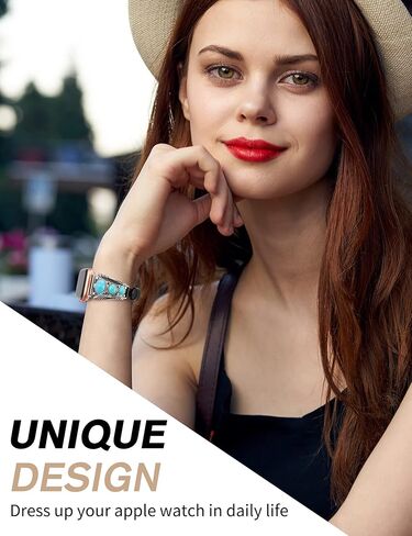 سوار جلد Minyee متوافق مع سوار ساعة Apple للنساء 38/40/41/42/44/45/49 مم، حزام بوهو فيروزي بتصميم غربي عتيق عرقي عتيق لسلسلة iWatch 9 8 7 6 5 4 3 2 1 SE Ultra 2/1 in Kuwait