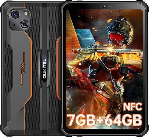 تابلت OUKITEL RT3 Rugged Android 13 - تابلت 8 بوصة مقاوم للماء، 7 جيجا+64 جيجا 1 تيرابايت قابل للتوسيع، بطارية 5150 مللي أمبير في الساعة كمبيوتر لوحي صناعي، كاميرا 16+8 ميجابكسل، IP68&IP69K تابلت، ثنائي شريحة الاتصال/5G واي فاي/BT5.3/OTG/NFC-برتقالي in Kuwait