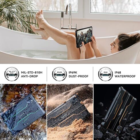 تابلت OUKITEL RT3 Rugged Android 13 - تابلت 8 بوصة مقاوم للماء، 7 جيجا+64 جيجا 1 تيرابايت قابل للتوسيع، بطارية 5150 مللي أمبير في الساعة كمبيوتر لوحي صناعي، كاميرا 16+8 ميجابكسل، IP68&IP69K تابلت، ثنائي شريحة الاتصال/5G واي فاي/BT5.3/OTG/NFC-برتقالي in Kuwait