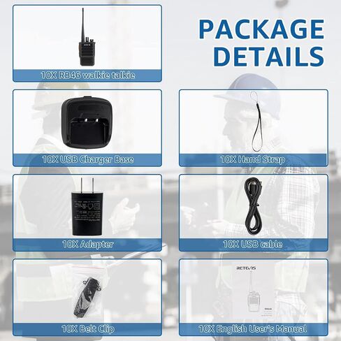 Retevis RB46 Waterproof Walkie Talkies,Portable FRS Two Way Radios,Crystal Voice,Squelch,Emergency Alarm,2 Way Radio Long Range for Business (10 Pack) in Saudi Arabia