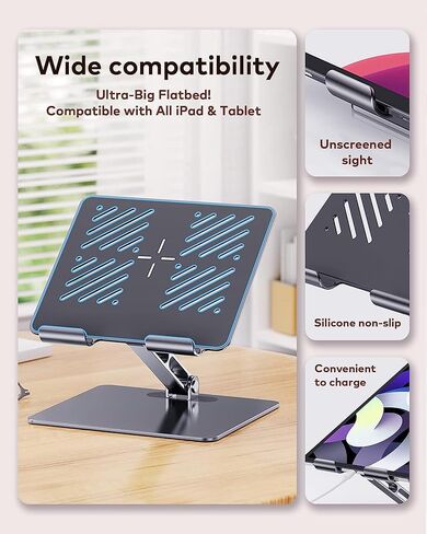 llano iPad Tablet Stand for Desk Adjustable : [Big Tablet & Thick Case Friendly] Aluminum Alloy Tablet Holder for Drawing 180° Ultra-Light Portable Stand for iPad Pro/Air/Mini and All Tablets in Saudi Arabia